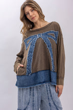 Load image into Gallery viewer, BlueVelvet Denim Bow Patched Top in Brown-Denim