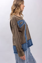 Load image into Gallery viewer, BlueVelvet Denim Bow Patched Top in Brown-Denim