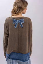 Load image into Gallery viewer, BlueVelvet Denim Bow Patched Top in Brown-Denim