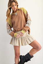 Load image into Gallery viewer, Easel Mixed Print Patchwork Sleeve Top in Mocha