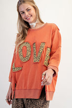 Load image into Gallery viewer, Easel Solid Color Terry Knit Top with Leopard Print LOVE Patched Front in Spice