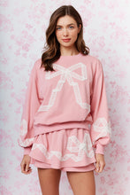 Load image into Gallery viewer, RARERAW Terry Knit Sweatshirt and Skort Set with Lace Bow Details in Pink