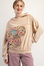 Load image into Gallery viewer, Easel Terry Knit Flower Patched Pullover Hoodie in Latte