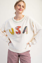 Load image into Gallery viewer, Easel Soft Washed Terry Knit Sweatshirt with Mixed Print USA Patched Front in Ivory
