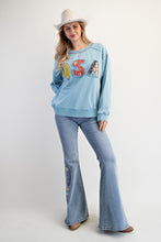 Load image into Gallery viewer, Easel Soft Washed Terry Knit Sweatshirt with Mixed Print USA Patched Front in Dusk Blue