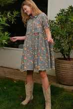 Load image into Gallery viewer, TRENDiLiTY Washed Denim Floral Print Mini Dress in Denim