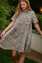 Load image into Gallery viewer, TRENDiLiTY Washed Denim Floral Print Mini Dress in Denim
