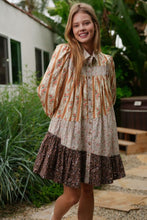 Load image into Gallery viewer, TRENDiLiTY Mix n Match Print Boho Mini Dress in Brown Mix