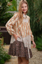 Load image into Gallery viewer, TRENDiLiTY Mix n Match Print Boho Mini Dress in Brown Mix