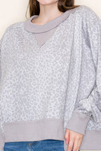 Load image into Gallery viewer, White Birch Terry Knit Leopard Print Top in Grey