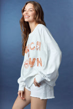 Load image into Gallery viewer, Peach Love Terry Knit Top with Mixed Print TOUCHDOWN Patched Front in Burnt Orange/White