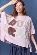 Load image into Gallery viewer, Peach Love OVERSIZED Floral Patched TOUCH DOWN Top in Light Pink