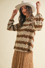 Load image into Gallery viewer, AnnieWear Brushed Knit Floral Jacquard Top in Mocha