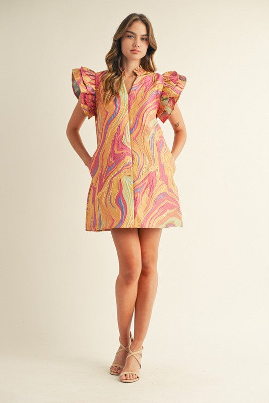 Jodifl Abstract Jacquard Mini Dress in Mustard Mix S at June Adel