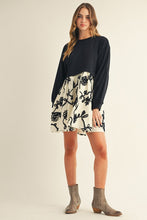 Load image into Gallery viewer, Jodifl Contrasting French Terry and 3D Floral Dress in Black ON ORDER