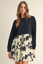 Load image into Gallery viewer, Jodifl Contrasting French Terry and 3D Floral Dress in Black ON ORDER