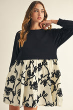 Load image into Gallery viewer, Jodifl Contrasting French Terry and 3D Floral Dress in Black ON ORDER