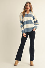 Load image into Gallery viewer, Jodifl Reversed Stitched Wide Striped Knit Top in Denim