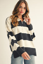 Load image into Gallery viewer, Jodifl Reversed Stitched Wide Striped Knit Top in Charcoal