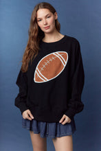 Load image into Gallery viewer, Peach Love Terry Knit Top with Corduroy Football Patch Front and Pearl Trim in Black