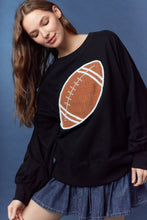 Load image into Gallery viewer, Peach Love Terry Knit Top with Corduroy Football Patch Front and Pearl Trim in Black