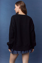 Load image into Gallery viewer, Peach Love Terry Knit Top with Corduroy Football Patch Front and Pearl Trim in Black