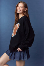 Load image into Gallery viewer, Peach Love Terry Knit Top with Corduroy Football Patch Front and Pearl Trim in Black