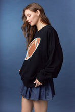 Load image into Gallery viewer, Peach Love Terry Knit Top with Corduroy Football Patch Front and Pearl Trim in Black