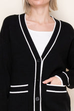 Load image into Gallery viewer, White Birch Solid Color Knit Cardigan with Contrasting Color Trim in Black