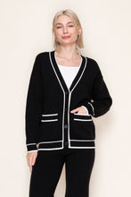 Load image into Gallery viewer, White Birch Solid Color Knit Cardigan with Contrasting Color Trim in Black