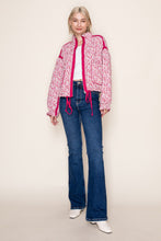 Load image into Gallery viewer, White Birch Floral Print Puffer Jacket in Fuchsia