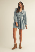 Load image into Gallery viewer, LovLov Washed Denim Sailor Collar Mini Dress in Vintage Denim