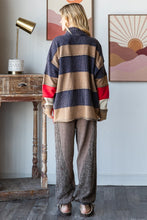 Load image into Gallery viewer, Oli & Hali Color Block Mixed Fabric Pullover Top in Navy Combo