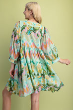 Load image into Gallery viewer, GiGio Mixed Print Dress With Scalloped Trim in Green Mix