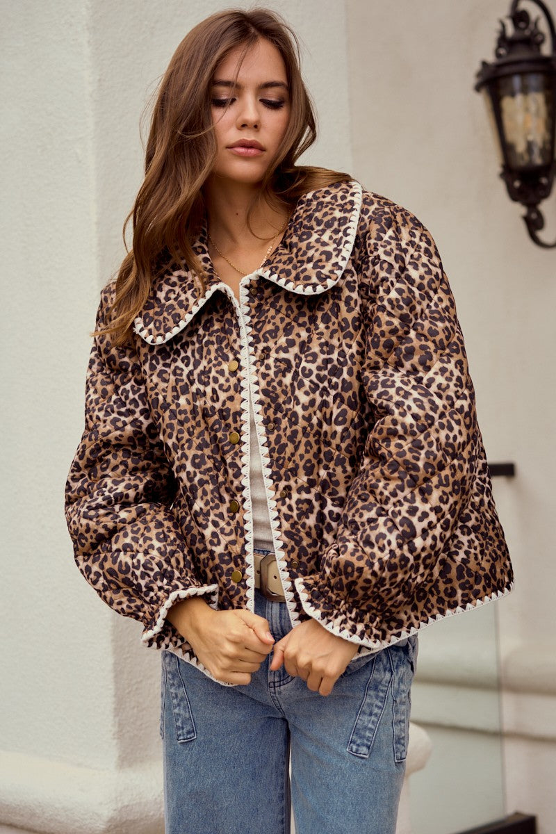 ブルゾン Vintage leopard quilting jacket size L LovLov Vintage Quilted Jacket with Embroidered Trim in Leopard