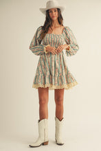 Load image into Gallery viewer, LovLov French Style Floral Print and Lace Mini Dress in Dusted Olive