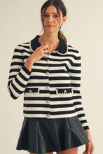 Load image into Gallery viewer, LovLov Luxe Antique Button Classic Cardigan in Lily White & Black