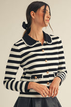 Load image into Gallery viewer, LovLov Luxe Antique Button Classic Cardigan in Lily White & Black