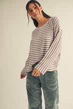 Load image into Gallery viewer, LovLov Textured Striped Top in Mocha/Cream
