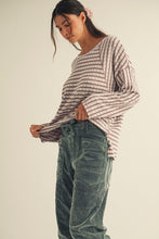Load image into Gallery viewer, LovLov Textured Striped Top in Mocha/Cream