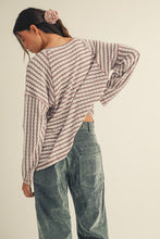Load image into Gallery viewer, LovLov Textured Striped Top in Mocha/Cream