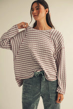 Load image into Gallery viewer, LovLov Textured Striped Top in Mocha/Cream