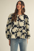 Load image into Gallery viewer, LovLov Contrasting Color 3D Flower Peplum Top in Black/White