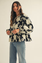 Load image into Gallery viewer, LovLov Contrasting Color 3D Flower Peplum Top in Black/White