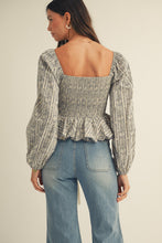 Load image into Gallery viewer, LovLov Floral and Striped Peplum Top in Dream Blue