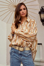 Load image into Gallery viewer, LovLov OVERSIZED Floral Striped Button Down Top in Mocha Musse