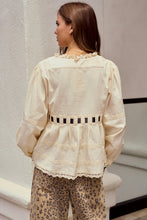 Load image into Gallery viewer, LovLov Solid Color Top with Contrasting Bow and Lace Details in Ivory/Black ON ORDER