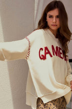 Load image into Gallery viewer, LovLov Knit Sweater with "Game Day" Yoga Lettered Front in Ivory/Burgundy