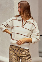 Load image into Gallery viewer, LovLov Striped Textured Knit Sweater in Latte/Ivory
