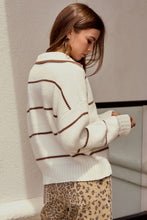 Load image into Gallery viewer, LovLov Striped Textured Knit Sweater in Latte/Ivory